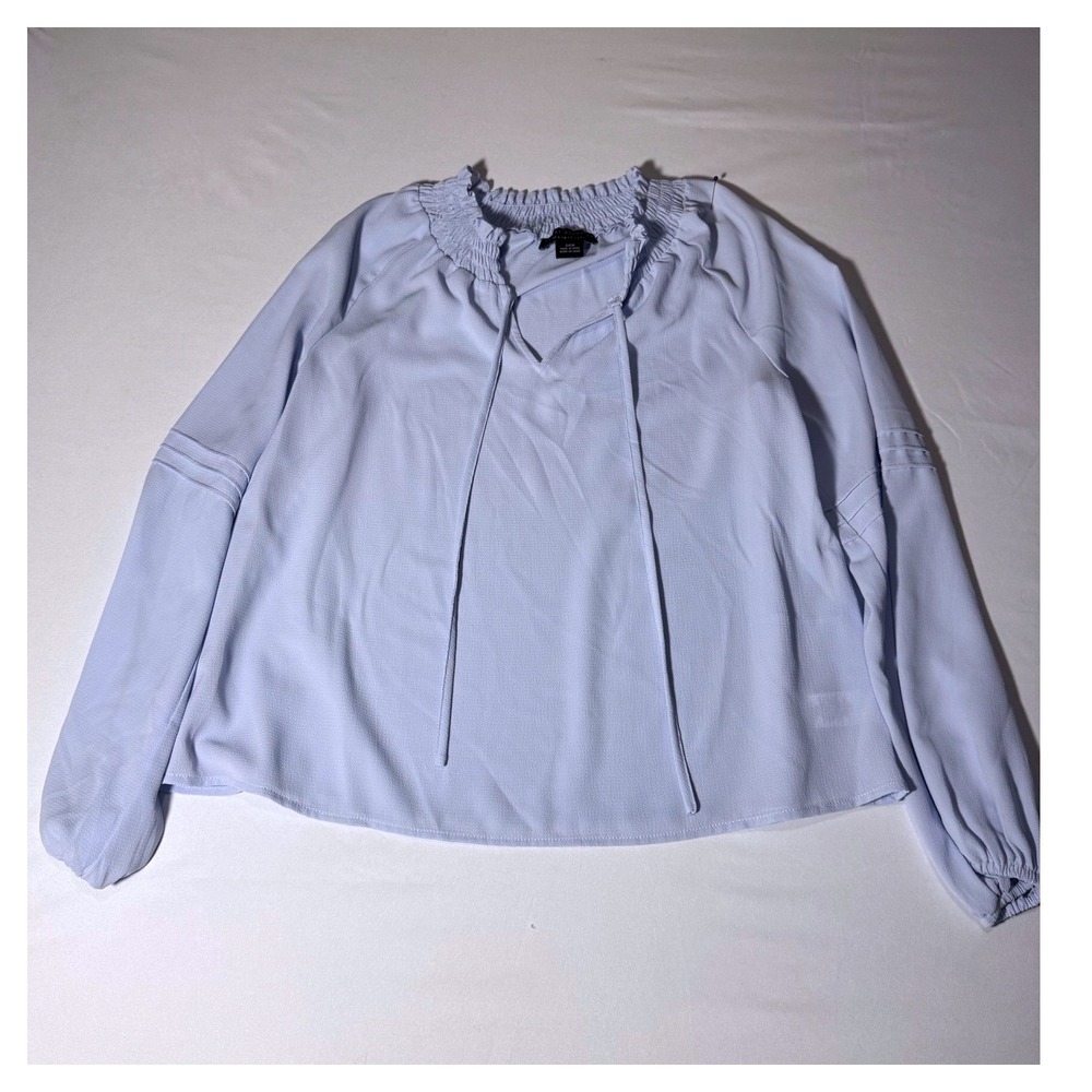 Social Standard by Sanctuary Light Blue Smocked Tie Neck Blouse XB91117F5 Small